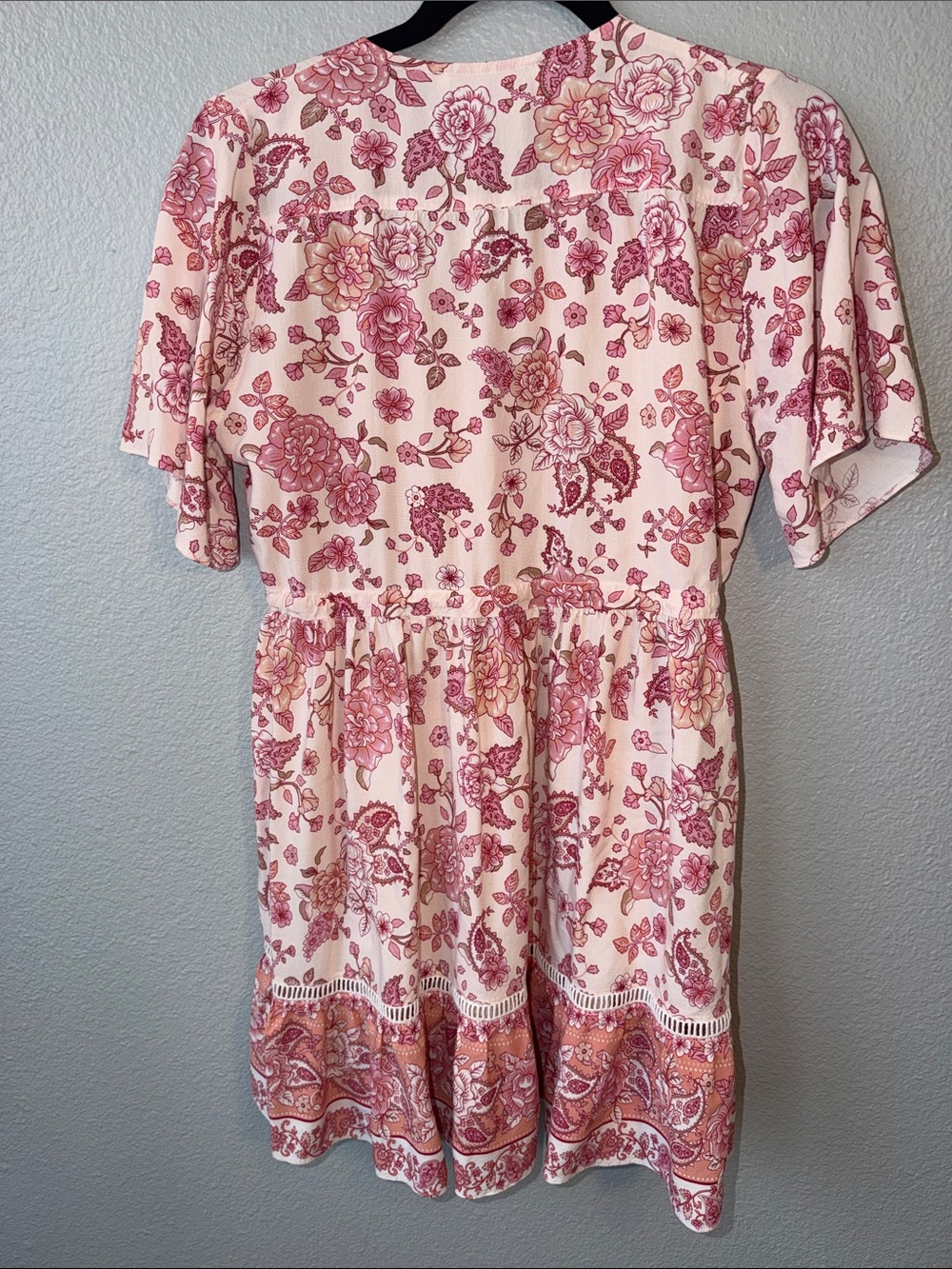 Floral Boho V-Neck Mini Dress in Blush and Rose - Picture 8 of 10